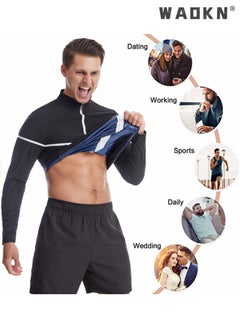 WAOKN Sauna Suit for Men Sweat Sauna Jackets Workout Shirt Body Shaper Slimming Fitness Shapewear Long Sleeve,Shape Weight Loss Zipper Jacket Long Sleeve,Gym Workout Tops Body Shaper Sweat Suits Black  - Image 5