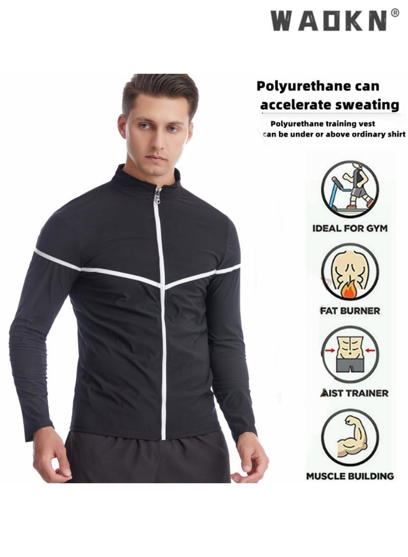 Sauna Suit for Men Sweat Sauna Jackets Workout Shirt Body Shaper Slimming Fitness Shapewear Long Sleeve,Shape Weight Loss Zipper Jacket Long Sleeve,Gym Workout Tops Body Shaper Sweat Suits Black