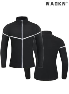 WAOKN Sauna Suit for Men Sweat Sauna Jackets Workout Shirt Body Shaper Slimming Fitness Shapewear Long Sleeve,Shape Weight Loss Zipper Jacket Long Sleeve,Gym Workout Tops Body Shaper Sweat Suits Black  - Image 3