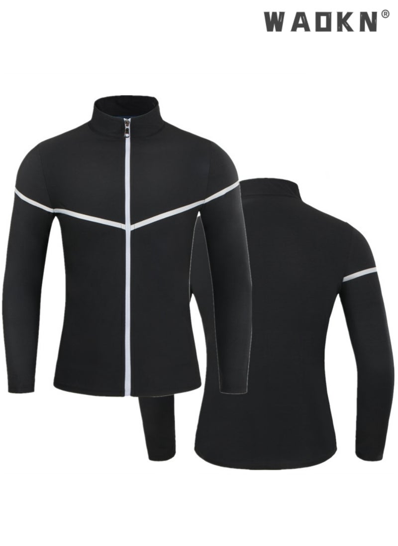 WAOKN Sauna Suit for Men Sweat Sauna Jackets Workout Shirt Body Shaper Slimming Fitness Shapewear Long Sleeve,Shape Weight Loss Zipper Jacket Long Sleeve,Gym Workout Tops Body Shaper Sweat Suits Black  - Image 3