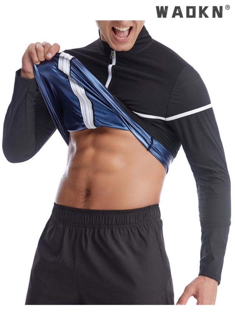 Sauna Suit for Men Sweat Sauna Jackets Workout Shirt Body Shaper Slimming Fitness Shapewear Long Sleeve,Shape Weight Loss Zipper Jacket Long Sleeve,Gym Workout Tops Body Shaper Sweat Suits Black