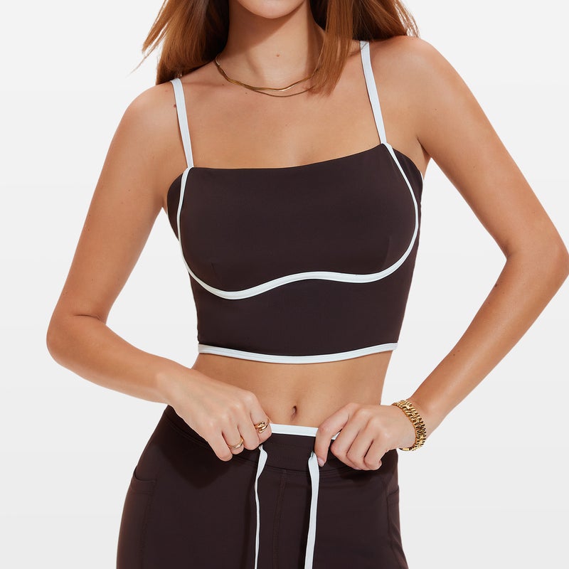 Sports Bra Distilled Coffee New Sports Underwear Women's Color Matching Belt Chest Pad Fitness Beauty Back Shockproof Push Up Pilates Yoga Bra