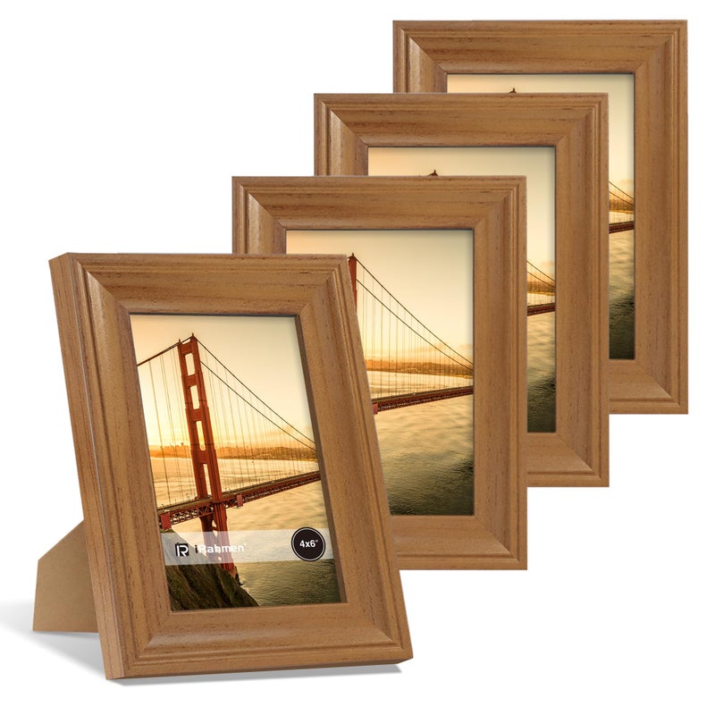 iRahmen 4x6 Picture Frame Set of 4  Rustic Picture Frames with HD Glass  Display Pictures 4 x 6 Without Mat  Wood Farmhouse Style Frames for Desktop Display and Wall Mounting - Image 1