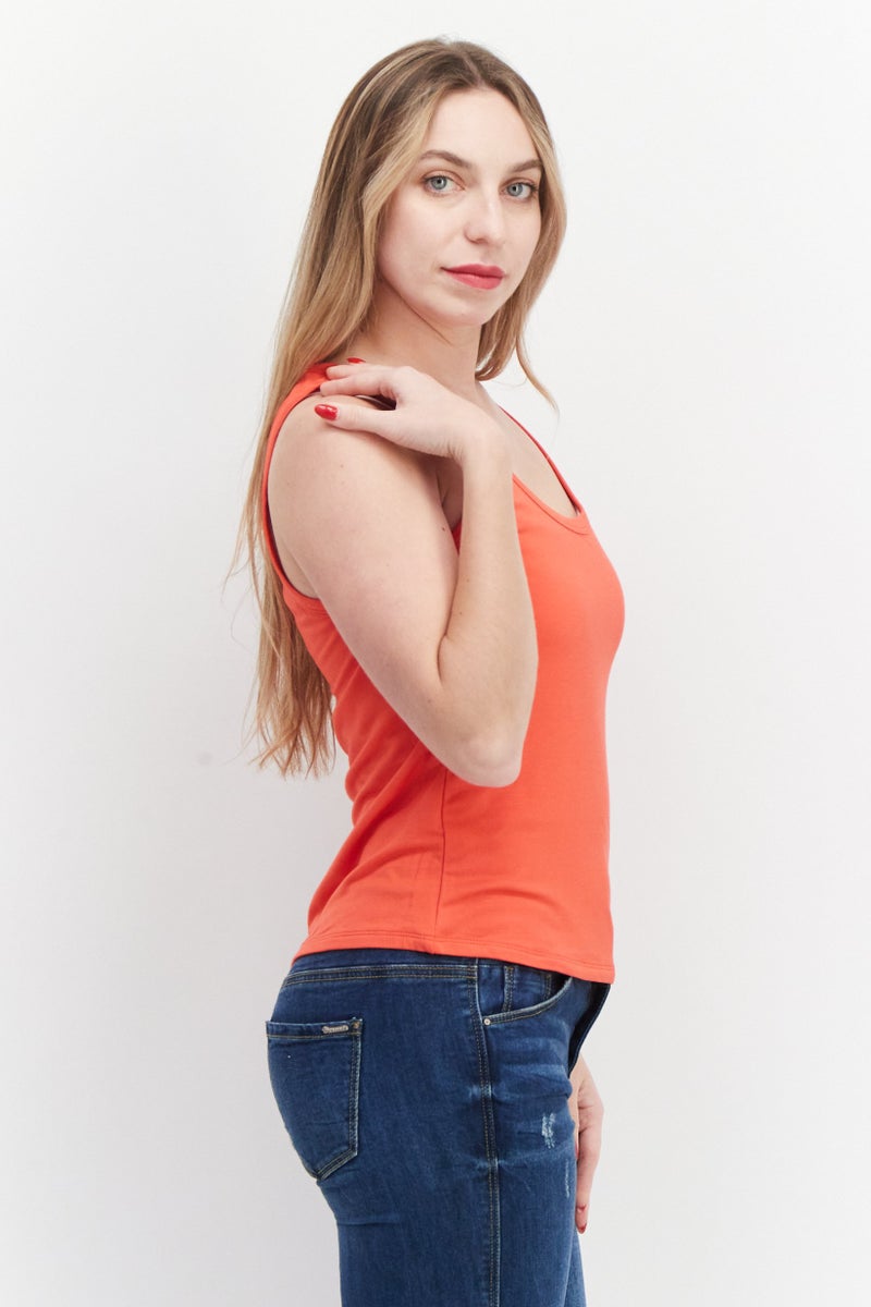 Gentle Fawn Women U Neck Sleeveless Plain Tank Top, Red  - Image 3