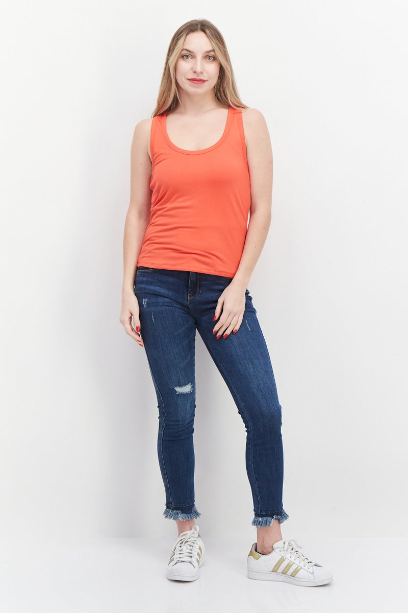 Gentle Fawn Women U Neck Sleeveless Plain Tank Top, Red  - Image 2