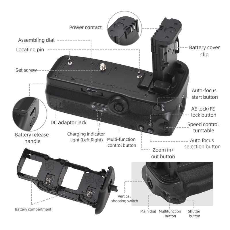 BG-R10 Vertical Battery Grip Holder with Dual Battery Slots Compatible with Canon EOS R5/R6/R5C/R6 mark ii - Image 5