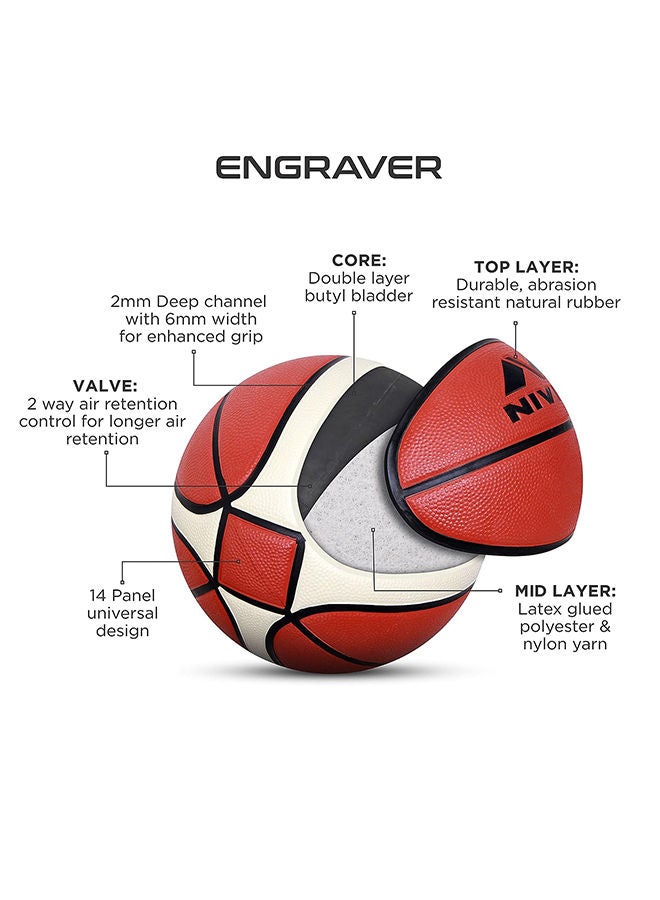 Nivia Engraver Basketball | Color: Red | Size: 6 | Soft Rubberized Moulded | 14 Panels | Material Core Bladder Latex | Suitable for Hard Surface | Machine Stitched | Match Ball for Men - Image 2