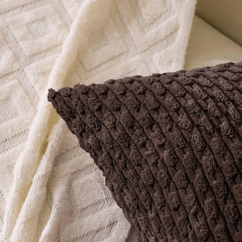 Cozoomy Set of 4 Dark Brown Decorative Pillow Covers 18x18 Inch Corduroy Throw Pillow Covers for Bed Couch Sofa Living Room Soft Cushion Cases - Image 2