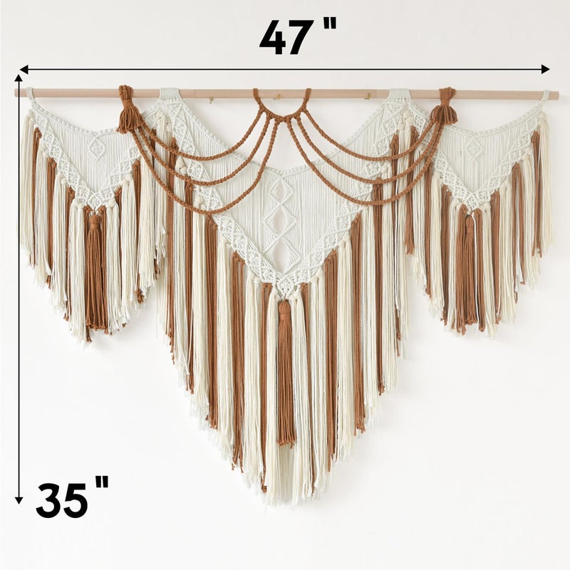 IOWER Boho Woven Wall Hanging Handwoven Brown and White Geometric Tapestry Handmade Macrame Decor for Modern Bedroom Living Room Apartment Office Home 47" W x 35" L - Image 4