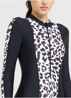 FRWD Zip Up Detail Leopard Print Rash Guard  - Image 3