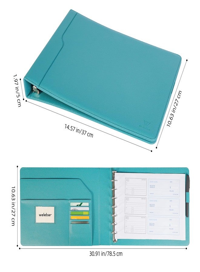 Welebar 7-Ring Business Check Binder for 9 x 13 Sheets, 600 Checks Capacity PU Leather Portfolio with Storage Organizer & Zippered Pouch - Image 2