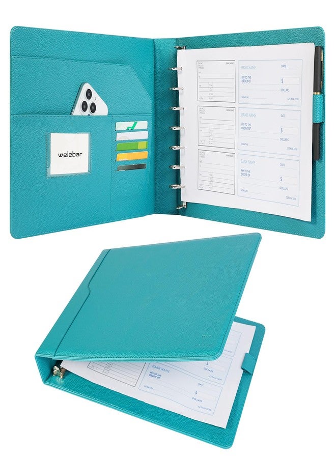 Welebar 7-Ring Business Check Binder for 9 x 13 Sheets, 600 Checks Capacity PU Leather Portfolio with Storage Organizer & Zippered Pouch - Image 1