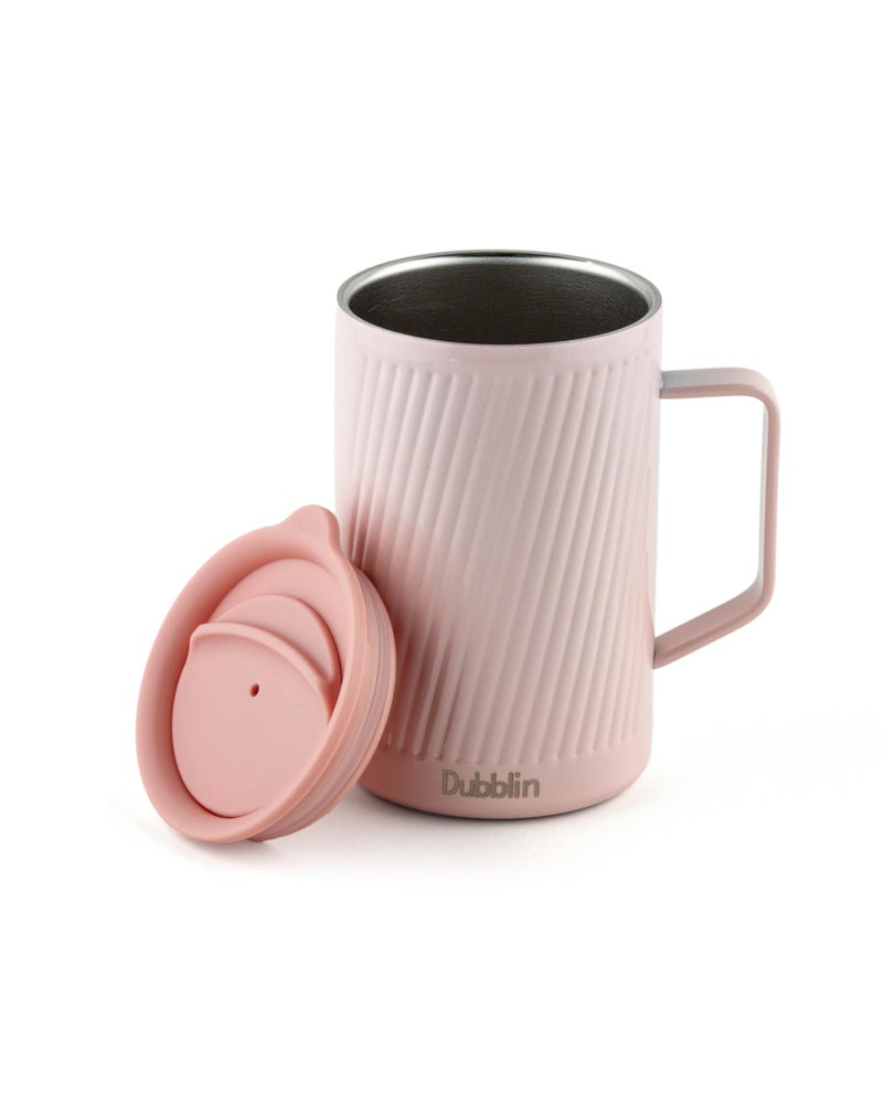 DUBBLIN Soccer Stainless Steel Unbreakable Tea Coffee Mug Double Wall with Handle and Lid, Wide Mouth Mug Keeps Beverages Hot & Cold 350 ML Pink - Image 2