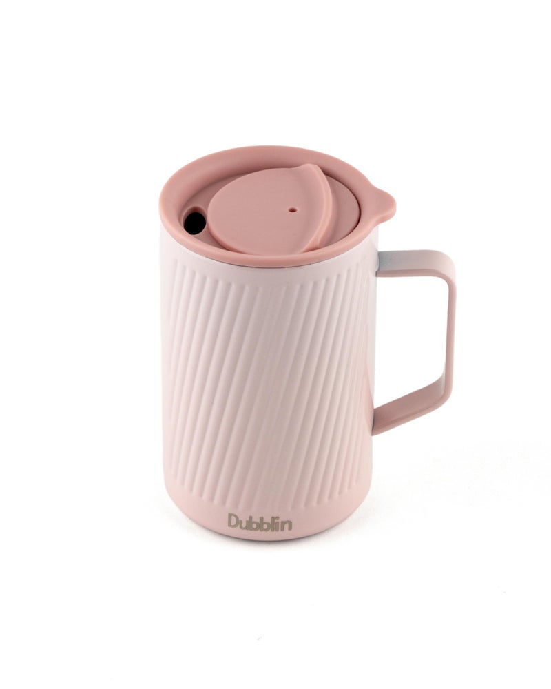 DUBBLIN Soccer Stainless Steel Unbreakable Tea Coffee Mug Double Wall with Handle and Lid, Wide Mouth Mug Keeps Beverages Hot & Cold 350 ML Pink - Image 1