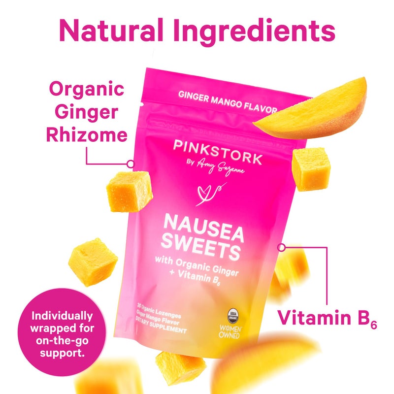 Pink Stork Organic Sweets Bundle for Morning Sickness and Motion Sickness Support, Added Vitamin B6, 1st Trimester Pregnancy Must Haves - 60 Wrapped Candies - Image 3