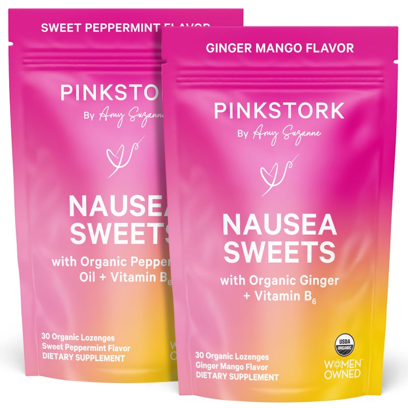 Pink Stork Organic Sweets Bundle for Morning Sickness and Motion Sickness Support, Added Vitamin B6, 1st Trimester Pregnancy Must Haves - 60 Wrapped Candies - Image 1