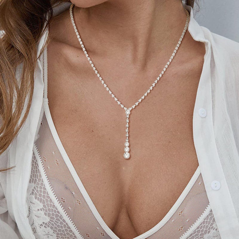 THUNARAZ Sparkled Jewelry Set for Women Silver Rhinestone Necklace Teardrop Dangle Earrings Bracelet for Bride Bridesmaid Crystal Bridal Prom Costume Jewelry Accessories for Wedding Party - Image 2