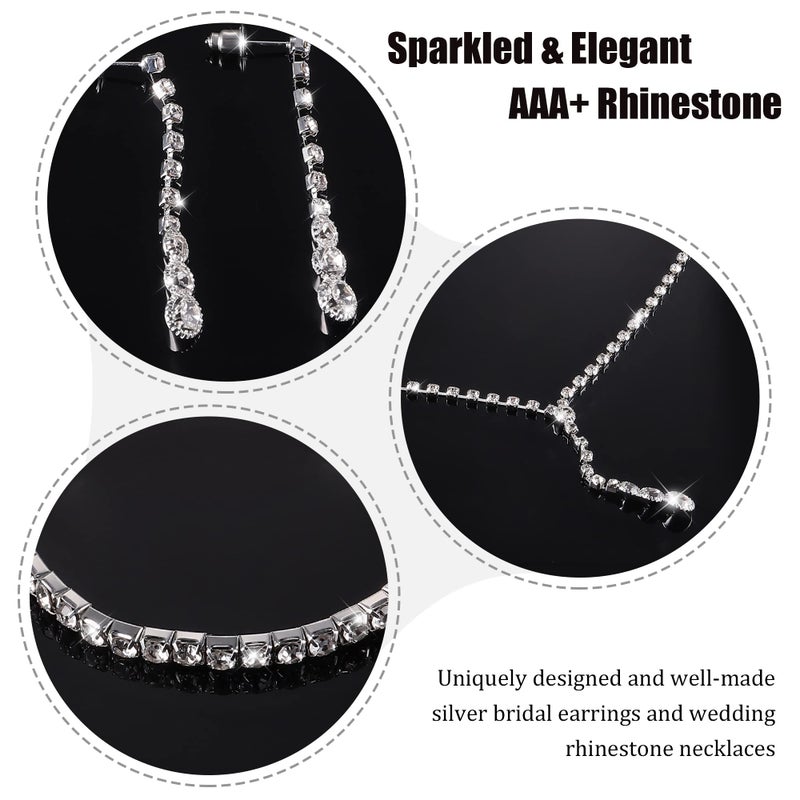 THUNARAZ Sparkled Jewelry Set for Women Silver Rhinestone Necklace Teardrop Dangle Earrings Bracelet for Bride Bridesmaid Crystal Bridal Prom Costume Jewelry Accessories for Wedding Party - Image 5
