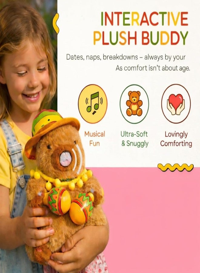 Jitaharay Musical Talking Capybara Plush Toy, Hopping Bunny Toy with Sounds, Twitching Nose and Mouth, Fun Educational Interactive Toy for Babies and Kids - Image 2