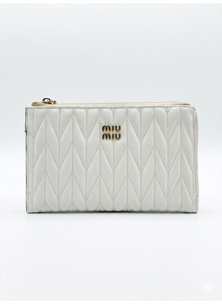 Miu Miu Matelassé Nappa Leather Pouch/Wallet with Gold-Tone Hardware – Alabaster White