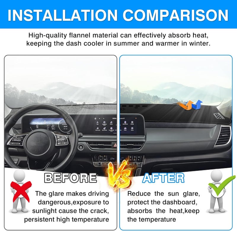 Autorder Dashboard Cover Mat for Kia Seltos 2024 2025 2026 Accessories Dash Cover Upgrade Flannel Dash Mat Sunshade Glare UV Rays Protector - Image 3