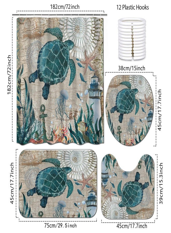 Planially 4Pcs Sea Turtle Shower Curtain Sets, Ocean Turtle Bathroom Sets with Shower Curtain and Rugs Durable Waterproof Curtains with 12 Hooks - Image 4