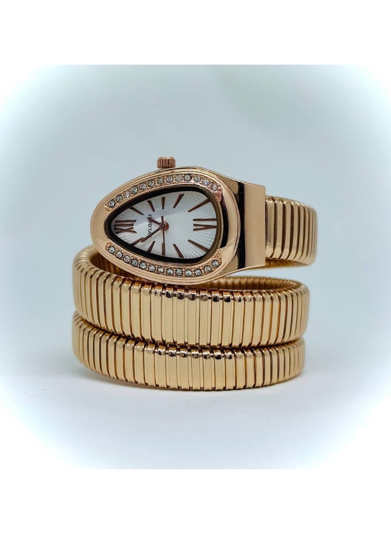 BVLGARI Women’s Rose Gold Wrap Analog Watch – Oval Dial with Crystal Bezel