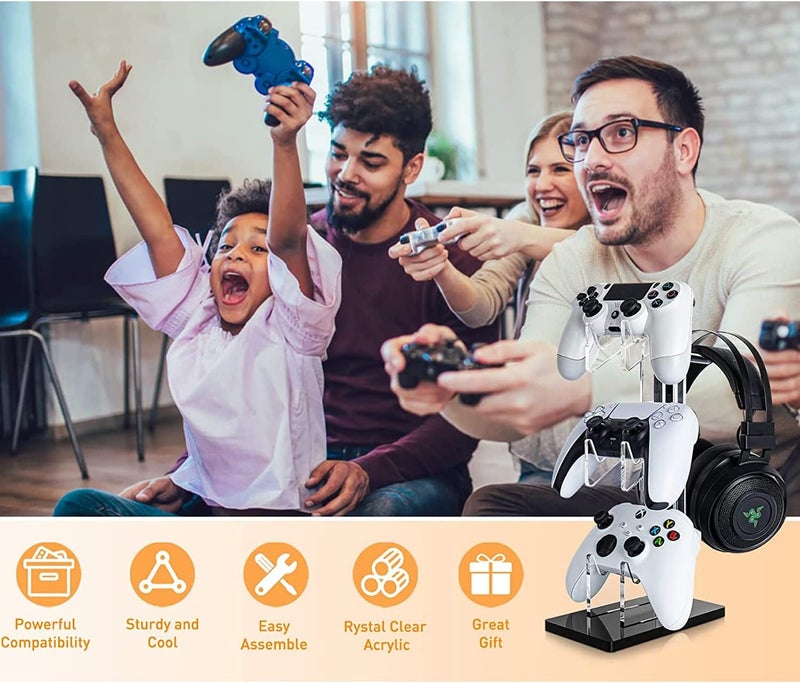 Excefore Universal 3 Tier Controller Holder and Headset Stand for PS4 PS5 Xbox ONE Switch, Controller Stand Gaming Accessories, Build Your Game Fortresses (Black) - Image 3