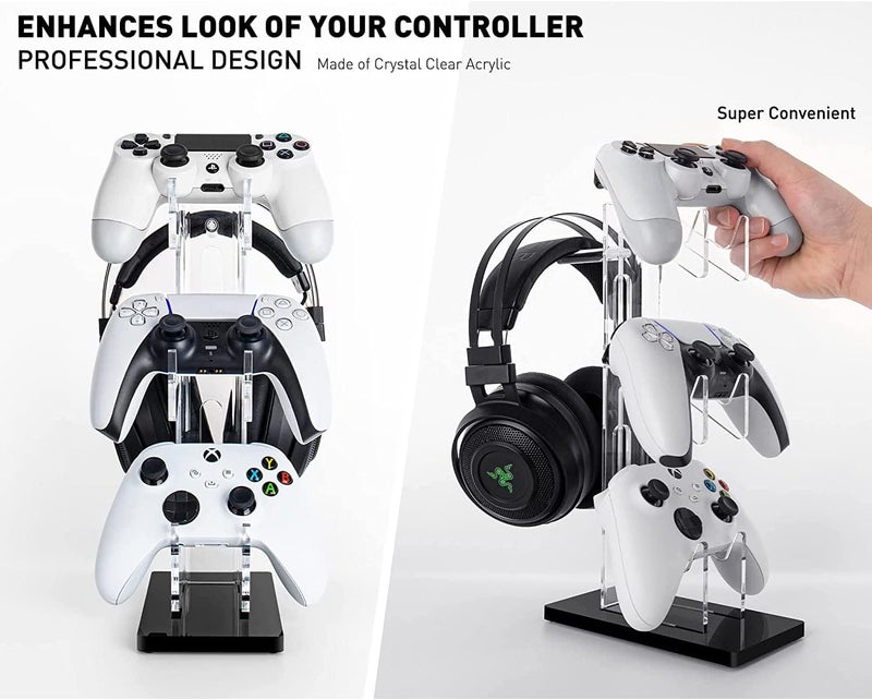 Excefore Universal 3 Tier Controller Holder and Headset Stand for PS4 PS5 Xbox ONE Switch, Controller Stand Gaming Accessories, Build Your Game Fortresses (Black) - Image 4