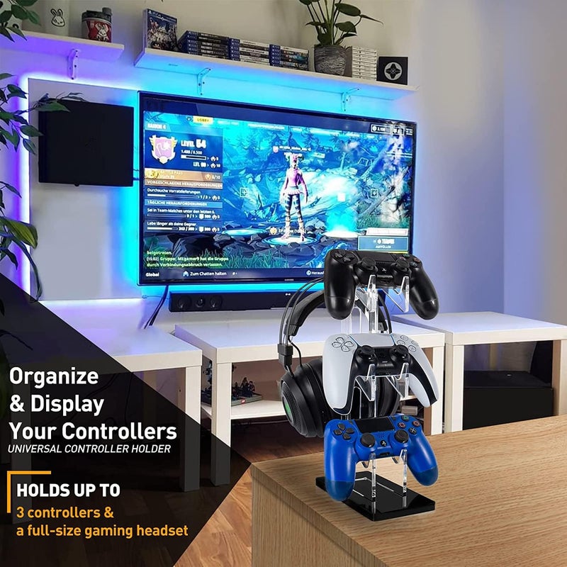 Excefore Universal 3 Tier Controller Holder and Headset Stand for PS4 PS5 Xbox ONE Switch, Controller Stand Gaming Accessories, Build Your Game Fortresses (Black) - Image 2