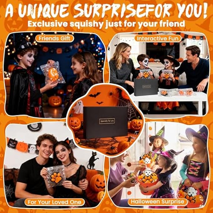 BECHOICEN Halloween Squishies Kit,4PCS Ghost Pumpkin Cat Paw Magic Cube with 3 Halloween Stickers Spooky Stress Relief Squeeze Toys,Non Candy Trick or Treat Bag Fillers,Halloween Party Favors Gifts - Image 4