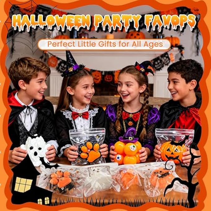 BECHOICEN Halloween Squishies Kit,4PCS Ghost Pumpkin Cat Paw Magic Cube with 3 Halloween Stickers Spooky Stress Relief Squeeze Toys,Non Candy Trick or Treat Bag Fillers,Halloween Party Favors Gifts - Image 5