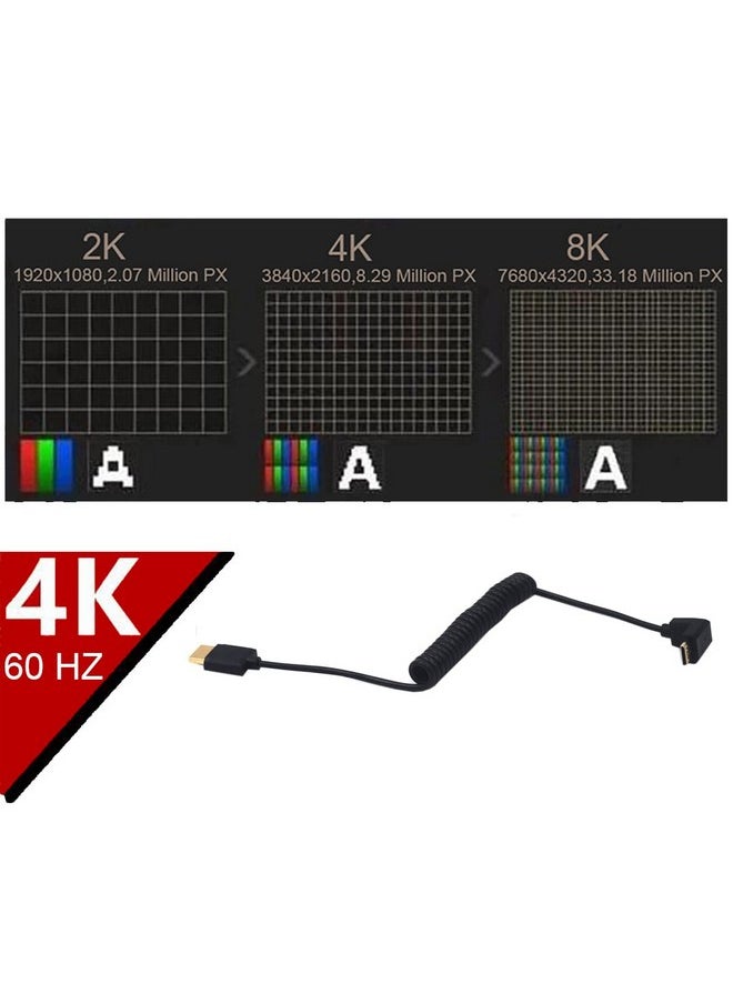 Kework - 4Ft Hdmi 4K Coiled Cable 90 Degree Downward Angle Mini Hdmi Male To Hdmi Male Adapter Spiral Cable Hd Hdmi 2.0 Version High Speed Spring Cord 4K @60Hz (Down Mini Hdmi To Hdmi) - Image 1