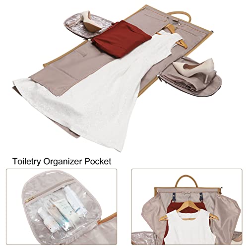 Modoker Women Convertible Leather Garment Bag with Shoulder Strap, PU Leather Garment Duffel Bag Carry on 2 in 1 Hanging Suitcase Suit Travel Bags, Coffee - Image 2