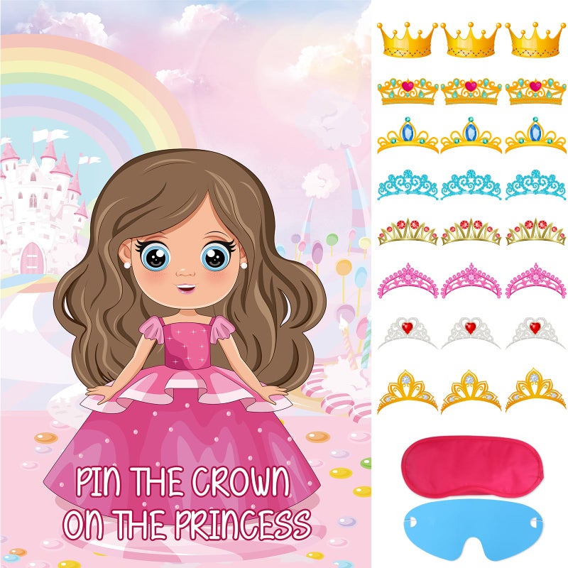 Hxezoc Pin The Crown on The Princess Party Games with 24 Pcs Crowns Large Princess Party Games Poster for Girls Kids Birthday Party Carnival Supplies - Image 3