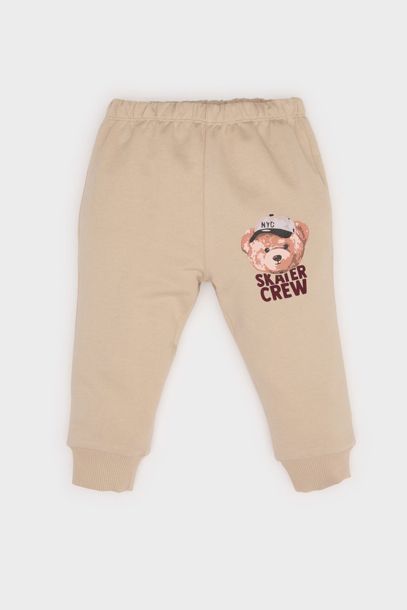 DeFacto Beige Baby Boy Bear Printed T Shirt Sweatpants 2 Piece Set Casual - Image 4