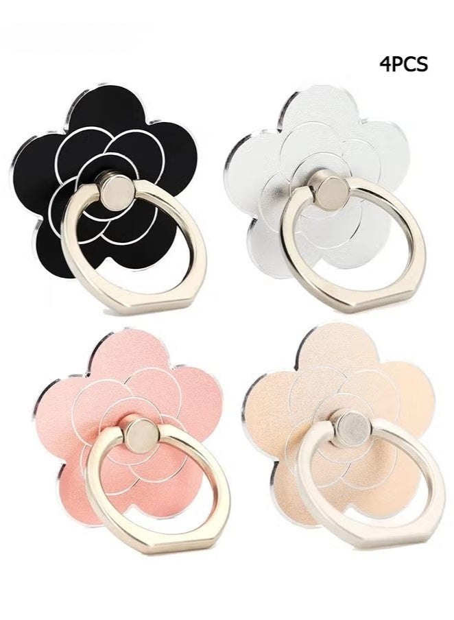 4Pcs Cell Phone Ring Holder Flower Shape Phone Ring Holder Metal Finger Grip Finger Kickstand 360° Rotation Universal Finger Ring Phone Grip Compatible With All Smartphone - Image 1