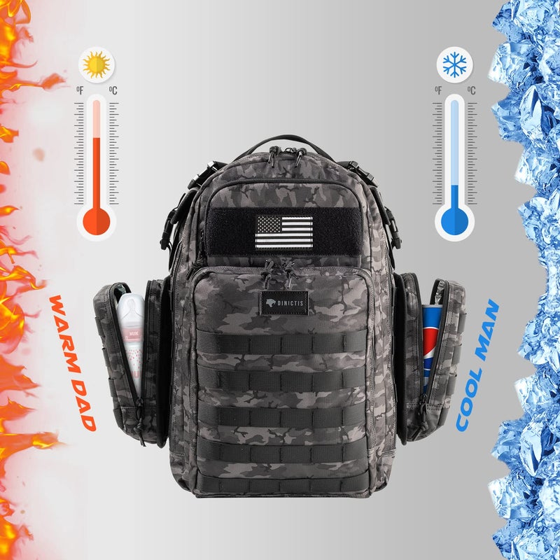 Dinictis Dad Diaper Bag, Mens Diaper Bag Backpack with Diaper Changing Mat, Military Diaper Backpack with Molle Webbing, Waterproof Pouch, Baby Wipes pocket, Insulated Bottle Pockets- Black Camo - Image 2