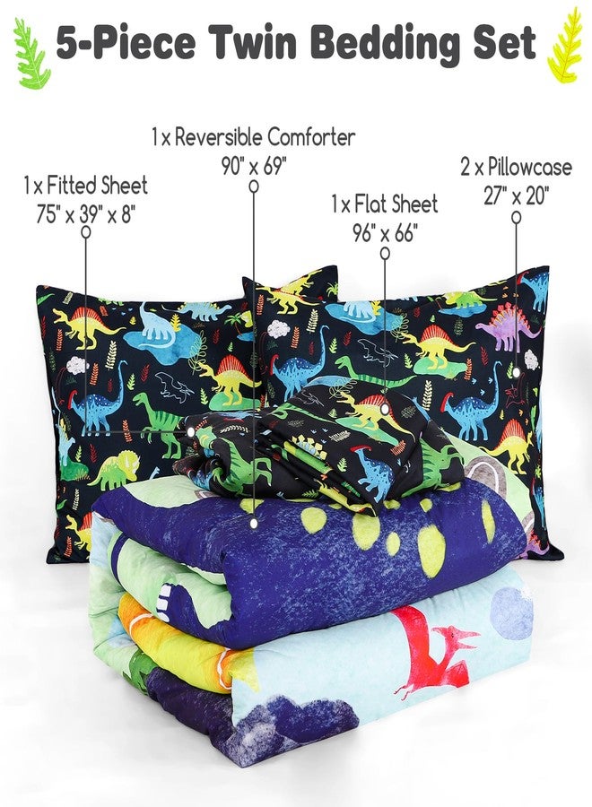 DAYEEBALL Boys Twin Bedding Set, Dinosaur Twin Comforter Set for Boys Kids Bedding Set with 1 x Reversible Comforter, 1 x Fat Sheet, 1 x Fitted Sheet, 2 Pillowcases, Dinosaur - Image 4