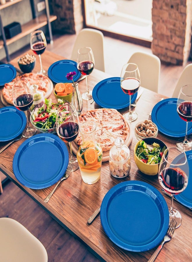 QZYL 9 Inches Paper Plates, 100 PCS Blue Disposable Plates, Sturdy Party Tableware Round Dinner Plates Dinnerware Set for Daily Meals Birthday Picnic Wedding Baby Shower Passover Party Supplies - Image 4