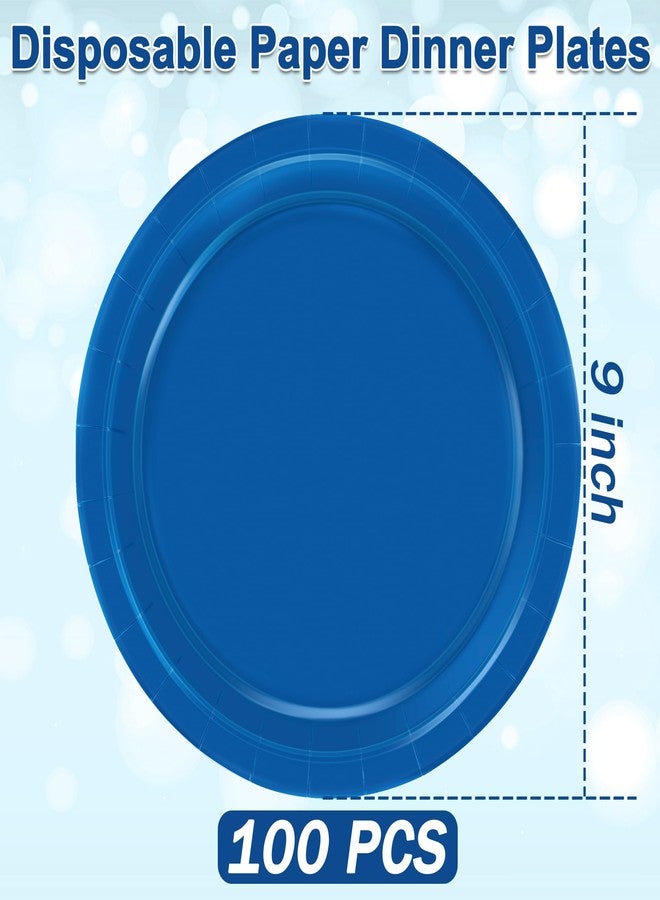 QZYL 9 Inches Paper Plates, 100 PCS Blue Disposable Plates, Sturdy Party Tableware Round Dinner Plates Dinnerware Set for Daily Meals Birthday Picnic Wedding Baby Shower Passover Party Supplies - Image 2
