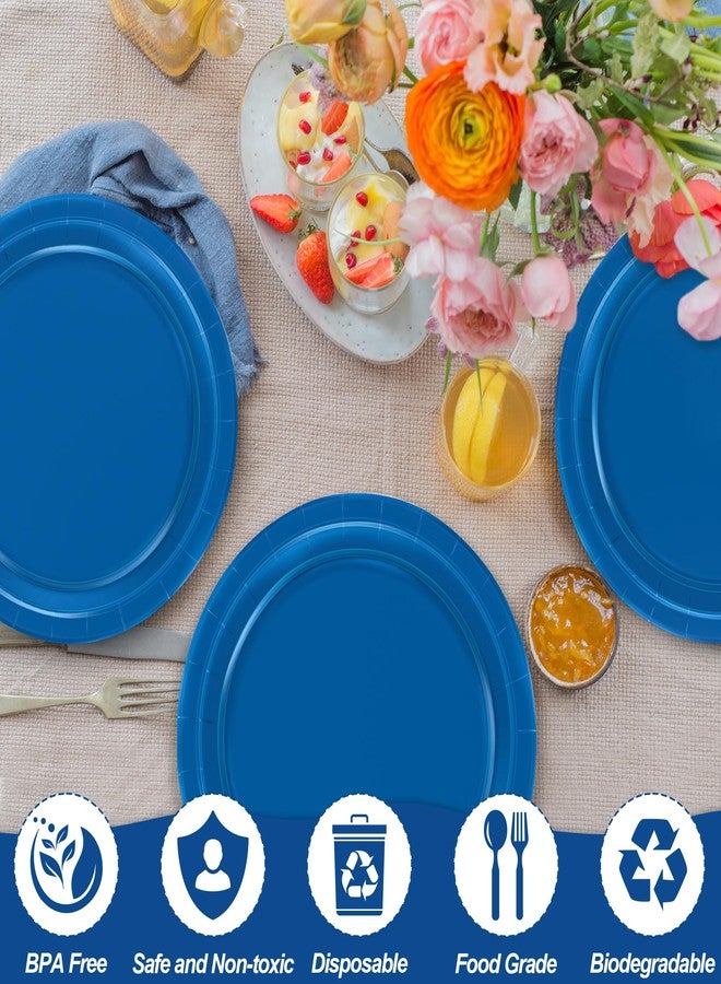 QZYL 9 Inches Paper Plates, 100 PCS Blue Disposable Plates, Sturdy Party Tableware Round Dinner Plates Dinnerware Set for Daily Meals Birthday Picnic Wedding Baby Shower Passover Party Supplies - Image 3