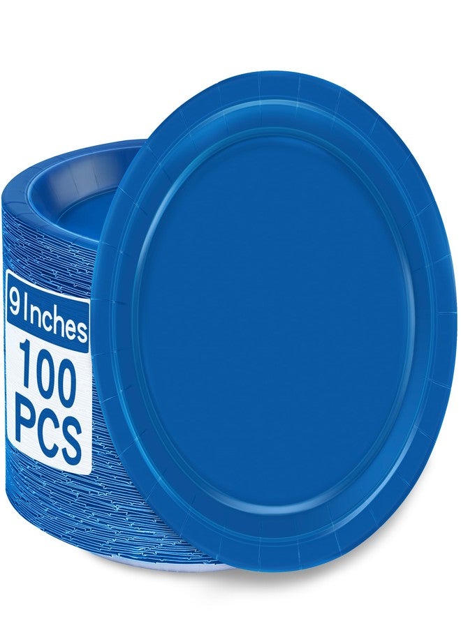 QZYL 9 Inches Paper Plates, 100 PCS Blue Disposable Plates, Sturdy Party Tableware Round Dinner Plates Dinnerware Set for Daily Meals Birthday Picnic Wedding Baby Shower Passover Party Supplies - Image 1