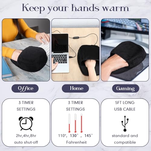 Copkim 2pcs USB Heated Mouse Pad Hand Warmer 3 Temperatures Time Limit Mouse Pad Mat with Wrist Rest Controller Gaming Mousepad Desk Accessories for Winter Valentines PC User Gift Office Home Computer - Image 4