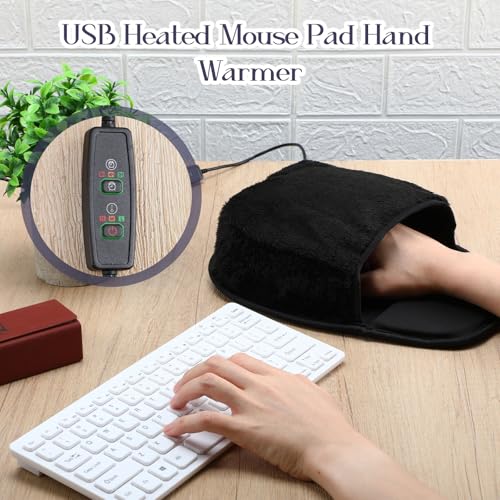 Copkim 2pcs USB Heated Mouse Pad Hand Warmer 3 Temperatures Time Limit Mouse Pad Mat with Wrist Rest Controller Gaming Mousepad Desk Accessories for Winter Valentines PC User Gift Office Home Computer - Image 5