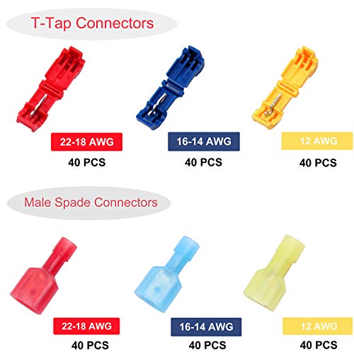 Flytuo 240PCS T-Tap Wire Connectors, AWG 22-10, Self-Stripping Quick Splice Electrical Wire Terminals, Color Coded Insulated Male Quick Disconnect Spade Terminals Assortment Kit for Wiring (3 Colors) - Image 2