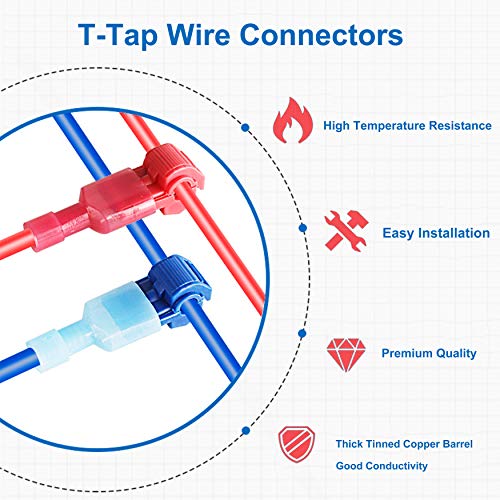 Flytuo 240PCS T-Tap Wire Connectors, AWG 22-10, Self-Stripping Quick Splice Electrical Wire Terminals, Color Coded Insulated Male Quick Disconnect Spade Terminals Assortment Kit for Wiring (3 Colors) - Image 5