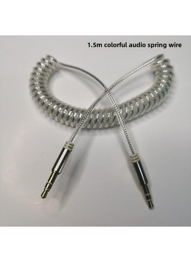 Straight Head Color Spring Line 1.5 Meters AUX Audio To Record Line 3.5mm Male To Male Telescopic Car Connection Line-Color:Black-Length:1.5 M  - Image 2