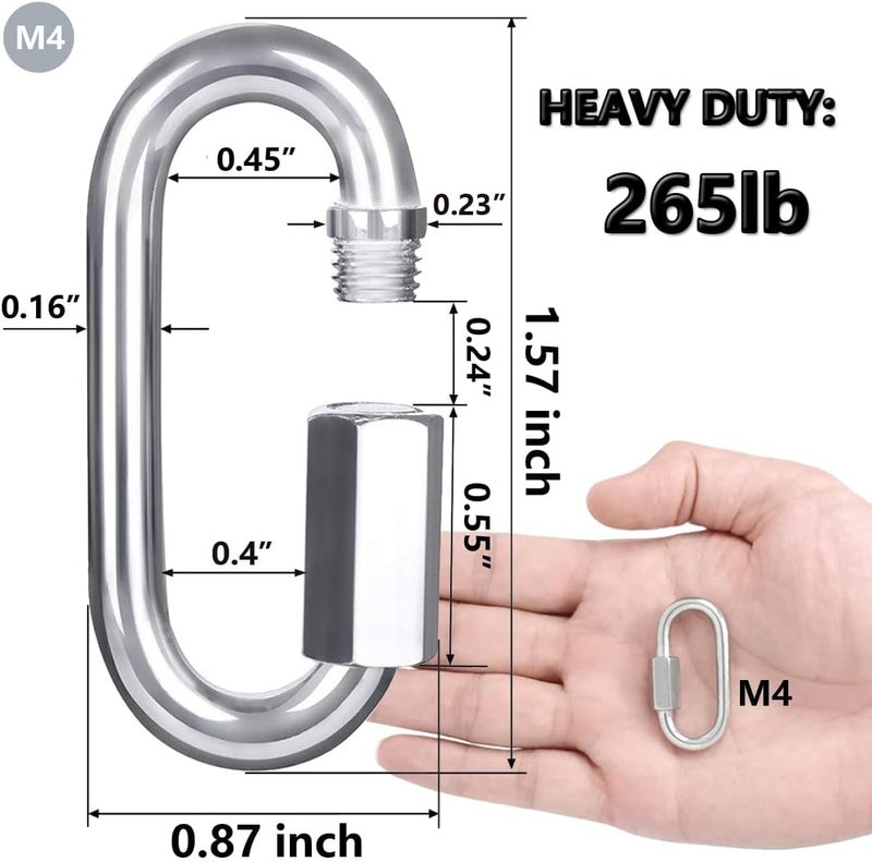 Lsqurel Quick Link, 304 Stainless Steel D Shape Locking Carabiner Heavy Duty Chain Link Keychain for Outdoor Fence Gate Swings Pet Dog M4 M6 M8 M10 Capacity 200lb 600lb 1200lb 2400lb - Image 2