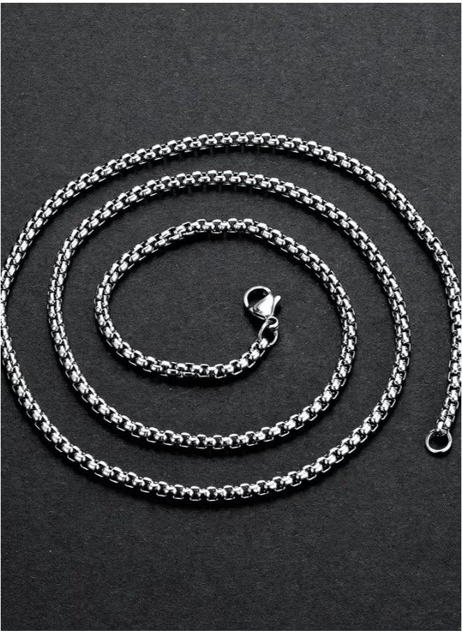 Square Pearl Chain Titanium Steel Chain Stainless Steel Chain, Men's Fashion Versatile Necklace (Silver, 2.5mm/65cm)  - Image 4